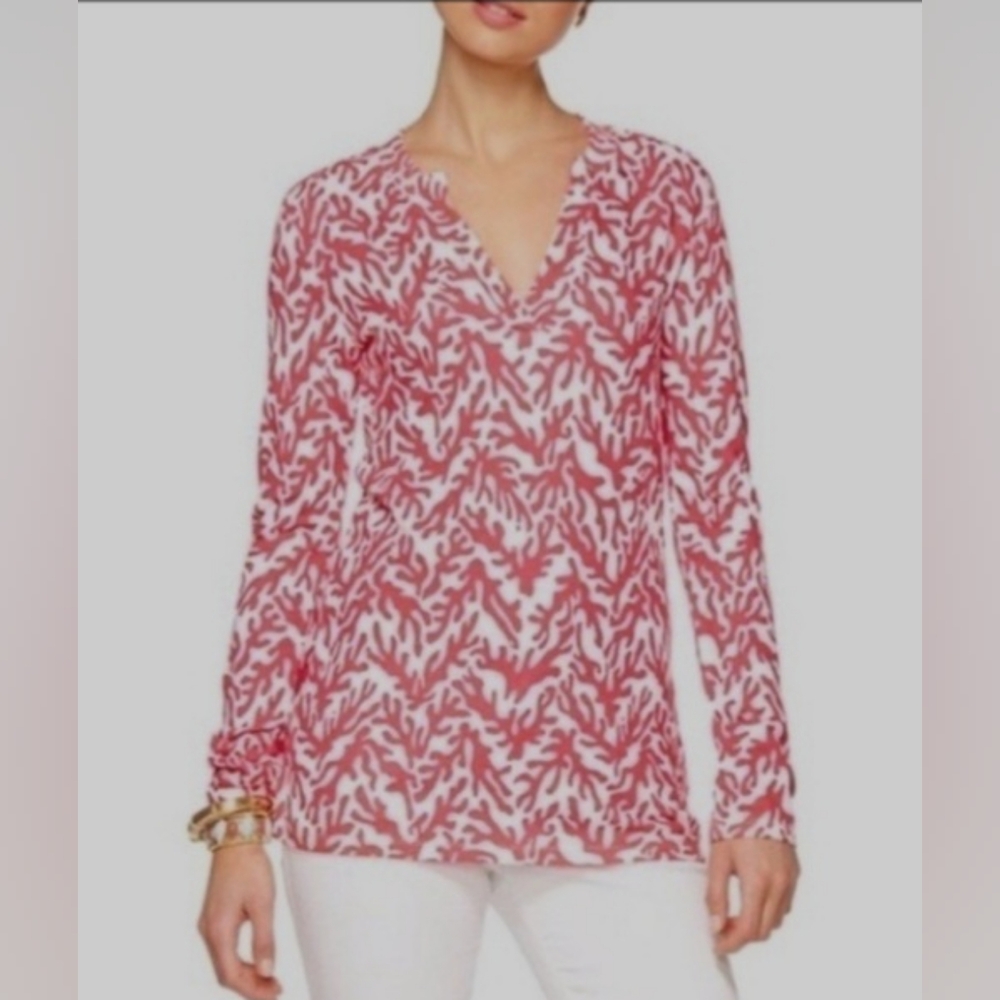 Lilly Pulitzer Women's Red and White Coral Print Odette Tunic
